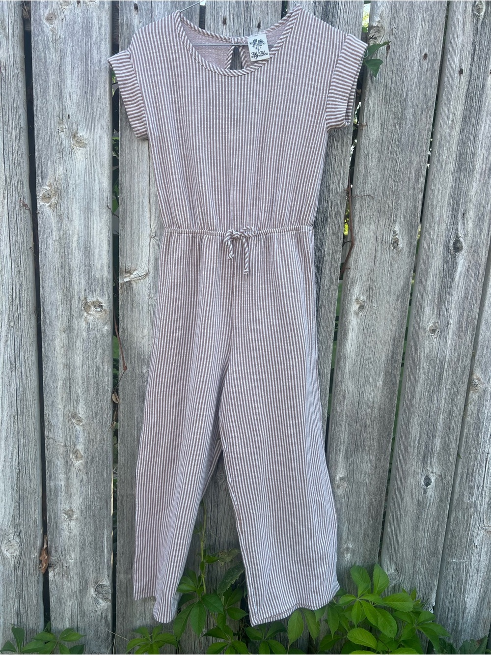 Lily Bleu Beige and White Striped Kids One-Piece Jumpsuit
